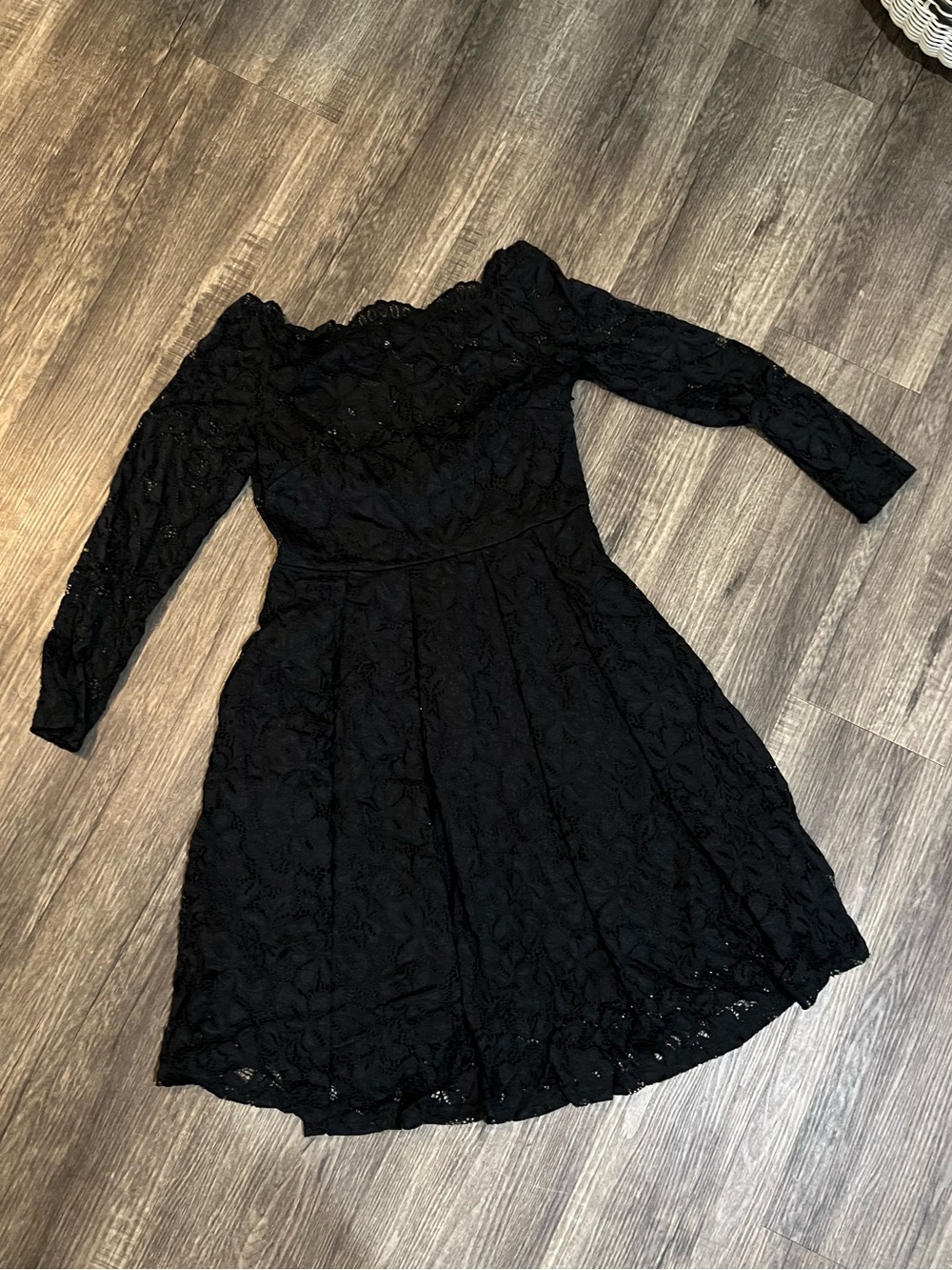Miusol Black Lace Long-Sleeve Fit & Flare Dress